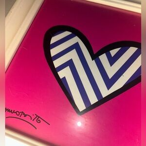 Vintage Wall Art Retro Heart Pattern Chevron Print Pink White Wooden Frame